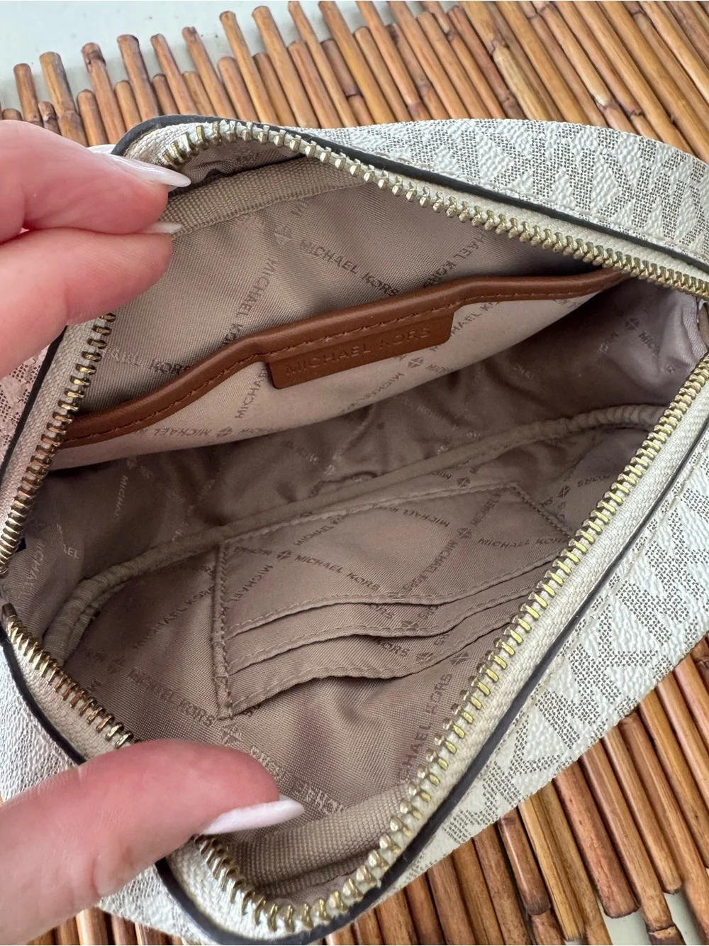 Michael Kors Cream and Brown Logo Crossbody Bag